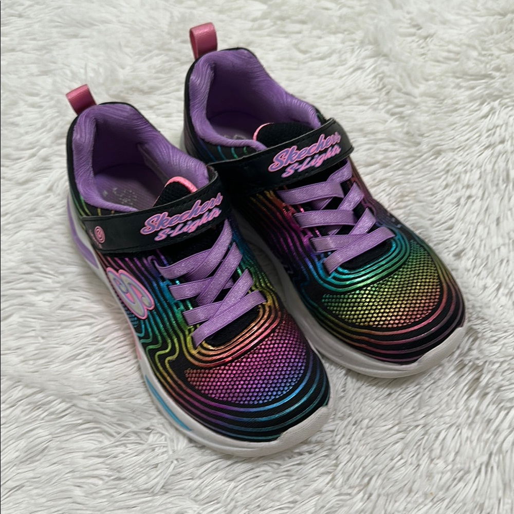 Skechers Kids Rainbow Wave Light-Up Sneakers - Black, Purple, Pink, Blue, Green